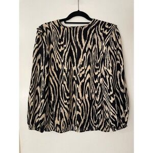Who What Wear Abstract Zebra Print Long Sleeve Blouse Women's Size S
